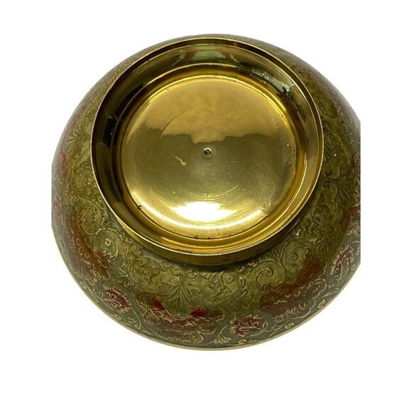 Vintage CLOISONNE Brass Bowl  ENAMEL Floral Motif - Picture 3 of 4